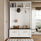 Bellemave® 76.6" Versatile 4 - in - 1 Hall Tree with 6 Golden Hooks, Brown Wood Grain Bench with Multiple Storage Space - Bellemave